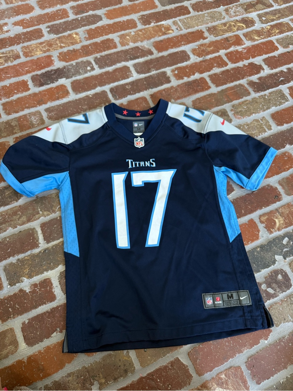 Nike Titans Navy and Light Blue #17 Kids Football Jersey